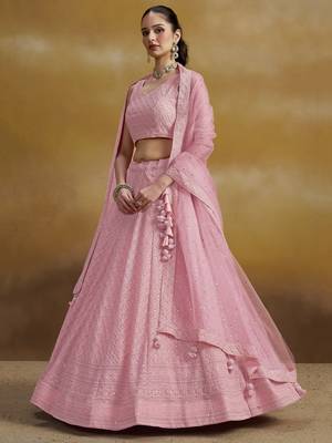 LIGHT PINK GEORGETTE SEQUINS THREAD EMBROIDERED LEHENGA CHOLI 5