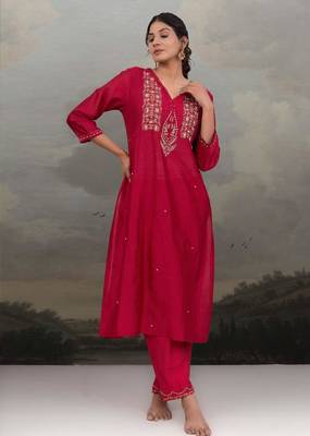 Magenta pink beaded buta kurta set 1