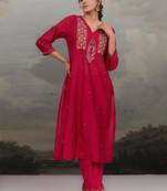Magenta pink beaded buta kurta set