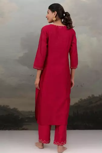 Magenta pink beaded buta kurta set