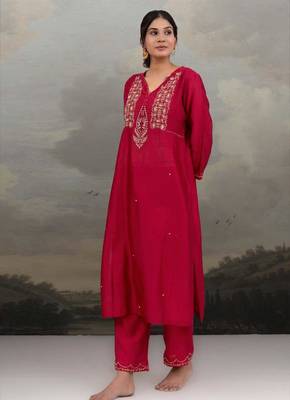 Magenta pink beaded buta kurta set 3