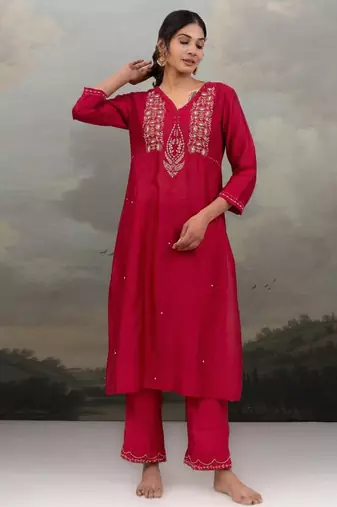 Magenta pink beaded buta kurta set