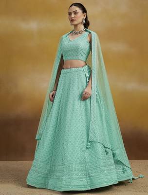 SKY BLUE GEORGETTE SEQUINS THREAD EMBROIDERED LEHENGA CHOLI 5