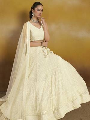 WHITE GEORGETTE SEQUINS THREAD EMBROIDERED LEHENGA CHOLI 6