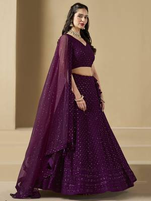 WINE GEORGETTE SEQUINS THREAD EMBROIDERED LEHENGA CHOLI 5