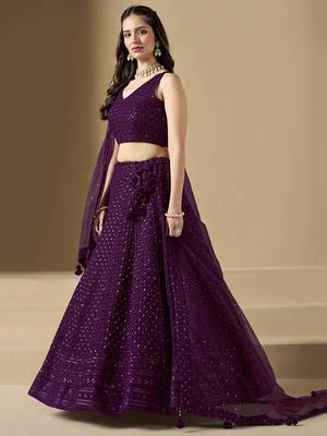 WINE GEORGETTE SEQUINS THREAD EMBROIDERED LEHENGA CHOLI 6