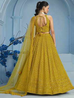 YELLOW GEORGETTE SEQUINS THREAD EMBROIDERED LEHENGA CHOLI 4