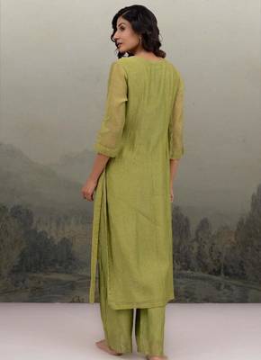 Mehndi green sequins flower yoke kurta set 5