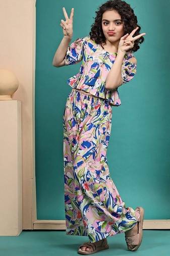 Multicolor maslin printed top and palazzo set