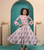 Multicolored maslin printed anarkali dress for kids girls