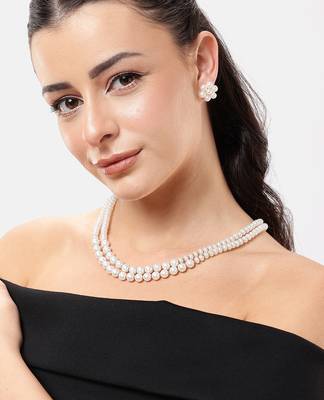 elegant double layer pearl necklace set with matching stud earrings for women | festive & daily wear jewelry 1