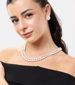 elegant double layer pearl necklace set with matching stud earrings for women | festive & daily wear jewelry