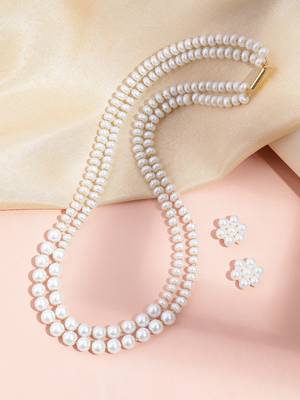 elegant double layer pearl necklace set with matching stud earrings for women | festive & daily wear jewelry 2