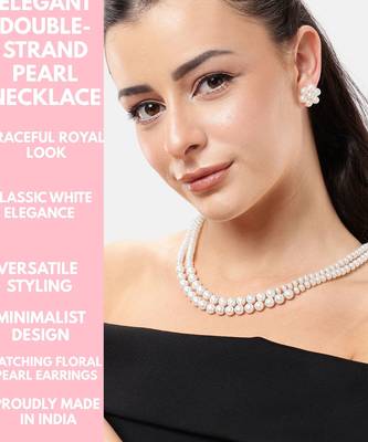 elegant double layer pearl necklace set with matching stud earrings for women | festive & daily wear jewelry 3