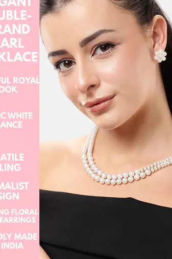 elegant double layer pearl necklace set with matching stud earrings for women | festive & daily wear jewelry