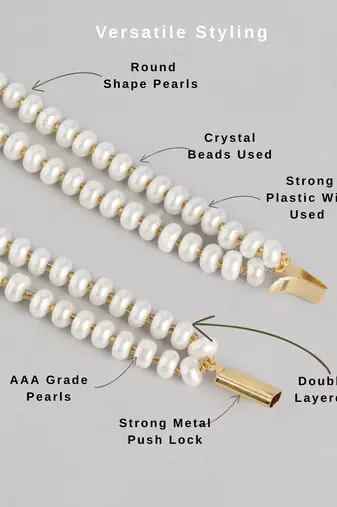 elegant double layer pearl necklace set with matching stud earrings for women | festive & daily wear jewelry
