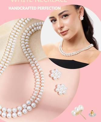 elegant double layer pearl necklace set with matching stud earrings for women | festive & daily wear jewelry 5