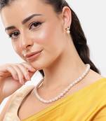 classic single line pearl necklace with kundan drop earrings for women | elegant party & festive wear jewelry set