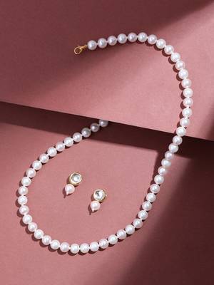 classic single line pearl necklace with kundan drop earrings for women | elegant party & festive wear jewelry set 2