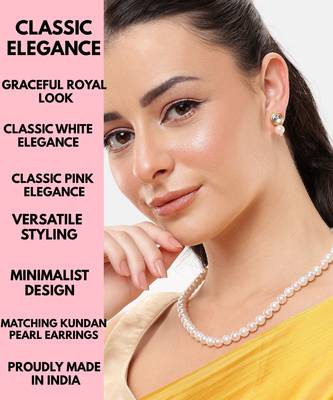 classic single line pearl necklace with kundan drop earrings for women | elegant party & festive wear jewelry set 3