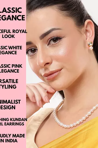 classic single line pearl necklace with kundan drop earrings for women | elegant party & festive wear jewelry set