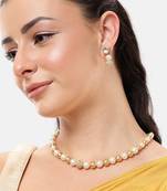 gold & white pearl bead mala with designer stone beads and kundan earrings | traditional jewellery set for women