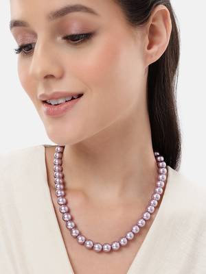 pastel purple color pearl necklace for women | lightweight beaded jewelry with adjustable chain 1