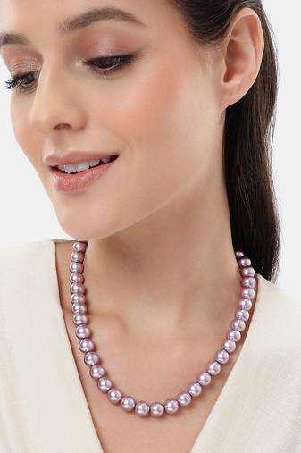pastel purple color pearl necklace for women | lightweight beaded jewelry with adjustable chain