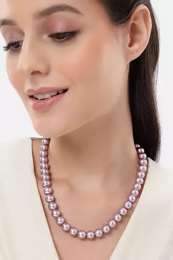 pastel purple color pearl necklace for women | lightweight beaded jewelry with adjustable chain
