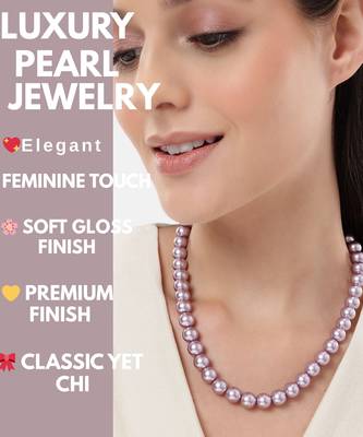 pastel purple color pearl necklace for women | lightweight beaded jewelry with adjustable chain 2