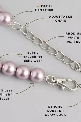 pastel purple color pearl necklace for women | lightweight beaded jewelry with adjustable chain