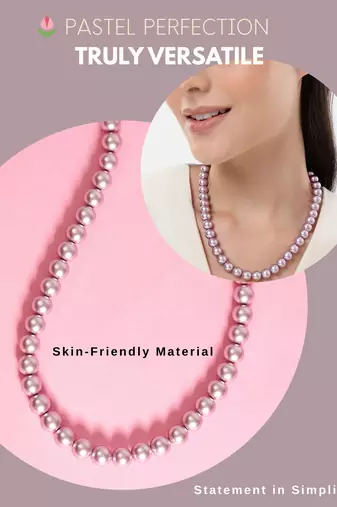 pastel purple color pearl necklace for women | lightweight beaded jewelry with adjustable chain