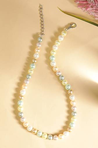 pastel multicolor pearl necklace for women | lightweight beaded jewelry with adjustable chain