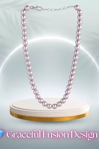 pastel purple color pearl necklace for women | lightweight beaded jewelry with adjustable chain