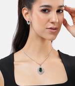 rhodium white plated green cz stone pendant set for women  daily & party wear jewelry