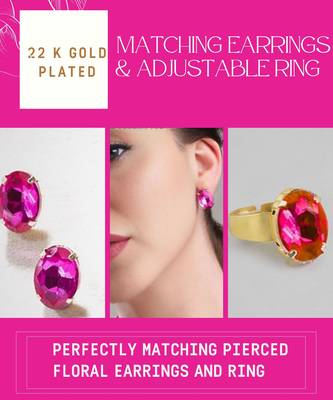 multicolour statement crystal necklace set with ring & earrings | gold plated chunky fashion jewelry for women & girls 3