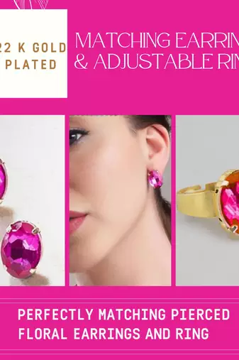 multicolour statement crystal necklace set with ring & earrings | gold plated chunky fashion jewelry for women & girls