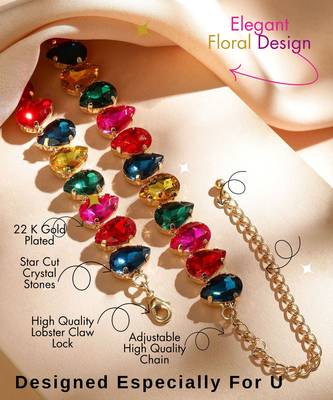 multicolour statement crystal necklace set with ring & earrings | gold plated chunky fashion jewelry for women & girls 4