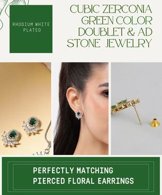 rhodium white plated green cz stone pendant set for women  daily & party wear jewelry 3