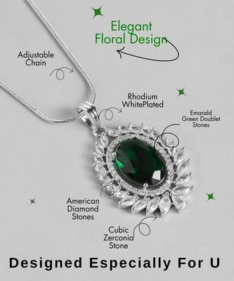 rhodium white plated green cz stone pendant set for women  daily & party wear jewelry 4
