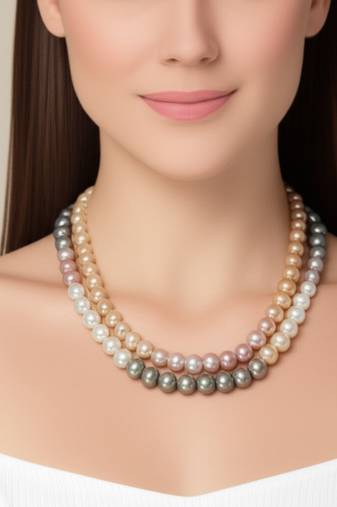 multicolor pearl necklace for women | double strand beaded fashion jewelry | elegant ethnic wear accessory