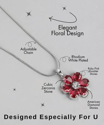 rhodium white plated ruby pink cubic zirconia pendant set with chain & earrings 4