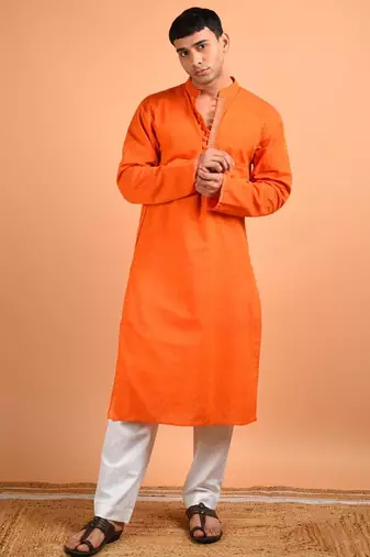 Orange cotton kurta