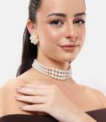4-line pearl choker necklace set with antique plated kundan studded earrings  festive & wedding wear set