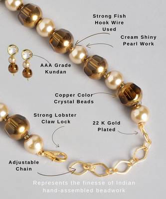 single line pearl & brown crystal bead mala with kundan earrings and bracelet 4