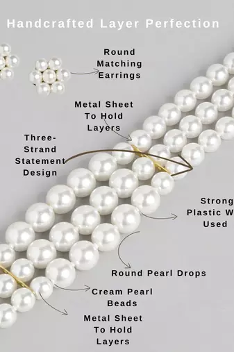 4-line pearl choker necklace set with antique plated kundan studded earrings  festive & wedding wear set