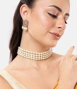4-line pearl choker necklace set with antique plated kundan studded earrings  festive & wedding wear set