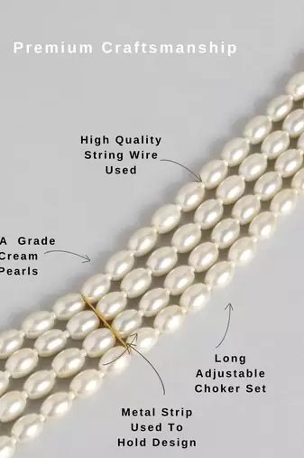 4-line pearl choker necklace set with antique plated kundan studded earrings  festive & wedding wear set