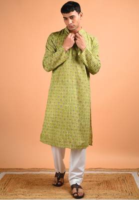 Green cotton full sleeves kurta for mens 1