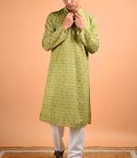 Green cotton full sleeves kurta for mens